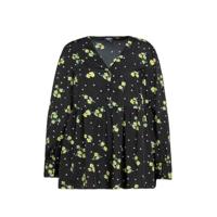 Simply Be gebloemde peplum top zwart/geel/groen - thumbnail