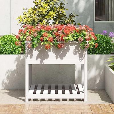 Plantenbak met schap 82,5x82,5x81 cm massief grenenhout wit