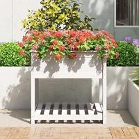 Plantenbak met schap 82,5x82,5x81 cm massief grenenhout wit - thumbnail