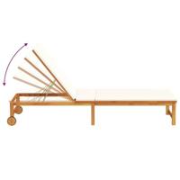 Ligstoel met kussen Bruin 53 x 202 x 89cm Massief acaciahout - thumbnail