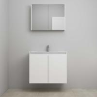 On-Line Badkamermeubelset - 80 cm - Voorgemonteerd - Greeploos 2 Deuren - Porseleinen Wastafel - 1 Kraangat - Spiegelkast - Hoogglans Wit - thumbnail