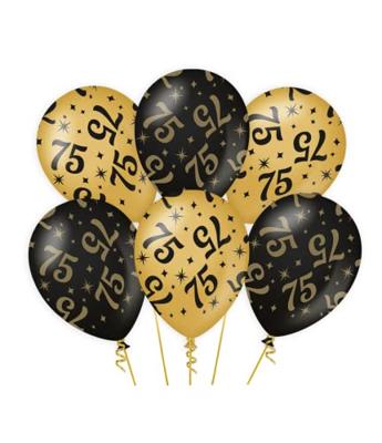 Classy Ballonnen 75 Jaar Zwart/Goud (6st) - thumbnail