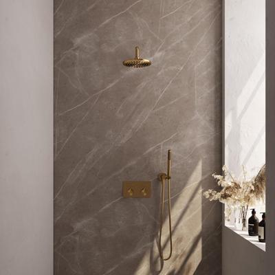 Gold Edition thermostatische inbouw regendouche SET 51 met drukknoppen en goud geborsteld PVD