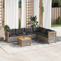 7-delige Loungeset met kussens poly rattan grijs - thumbnail