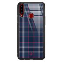 Samsung Galaxy A20s glazen hardcase - Tartan blauw - thumbnail