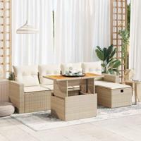 6-delige Loungeset met kussens poly rattan acacia beige - thumbnail