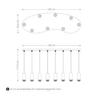 Metaal kroonluchter - Industrie hanglamp - Zwart - Met 8 pcs lampvoeten - Ontworpen voor Eetkamer en Slaapkamer - 100 x 34.4 x 117.5cm - set met E27 Lamphouder - voor Lampenkap met Doorsnede max 15cm - Gloeilamp Niet Inbegrepen - thumbnail