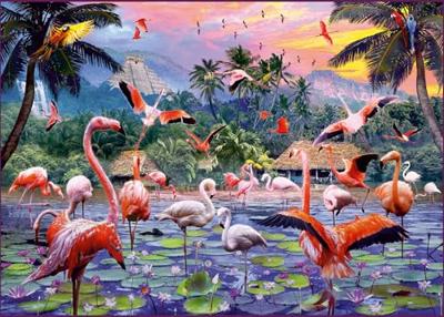 Ravensburger legpuzzel roze flamingo&apos;s, 1000st. - thumbnail