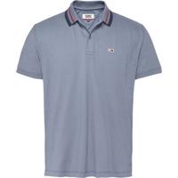 Tommy Jeans regular fit polo met contrastbies grijsblauw - thumbnail