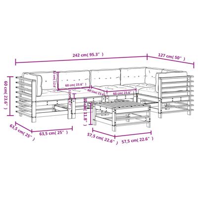 6-delige Loungeset met kussens massief hout