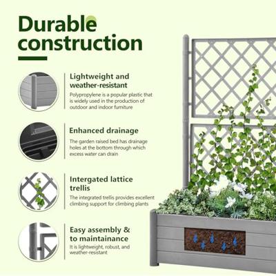 Plantenbak met latwerk 100x43x142 cm PP-steen grijs