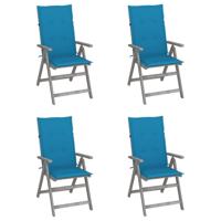 Tuinstoelen 4 st verstelbaar met kussens massief acaciahout - thumbnail