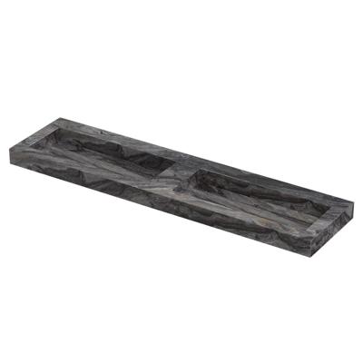INK Pitch Wastafel keramische slab bak dubbel met drain en front en side skirts zonder kraangaten 180x45x9 Venice brown glossy