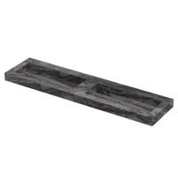 INK Pitch Wastafel keramische slab bak dubbel met drain en front en side skirts zonder kraangaten 180x45x9 Venice brown glossy - thumbnail