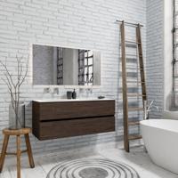 Zaro Sevilla Solid Surface badmeubel 120cm donker eiken zonder kraangat dubbele spoelbak met 2 lades - thumbnail