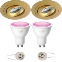 Pragmi Alpin Pro - Inbouw Rond - Mat Goud - Kantelbaar - Ø92mm - Philips Hue - LED Spot Set GU10 - White and Color Ambiance - Bluetooth - thumbnail