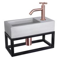 Differnz Ravo fonteinset beton lichtgrijs kraan kruis rood koper 38.5 x 18.5 x 9 cm met handdoekrek - thumbnail