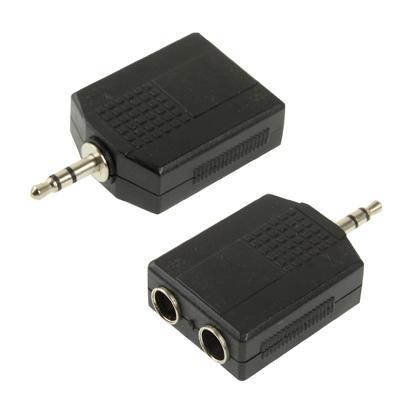 3.5mm Mannetje naar 2x vrouwtje 6.35mm Audio Adapter(zwart)