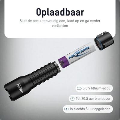 Ansmann LED Taschenlampe Survival TS1000RF wiederaufladbar Zaklamp werkt op Li-ion oplaadbare batterij SMD LED 20.5 h 158 g