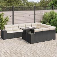 11-delige Loungeset met kussens poly rattan zwart - thumbnail