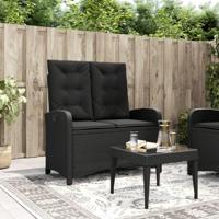 Tuinbankje verstelbaar met kussens poly rattan zwart - thumbnail