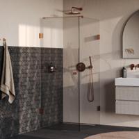 Brauer Void - Carving Douchecabine met Draaideur - Helder Glas - 90x100x200 cm - incl. Glascoating - PVD Koper Geborsteld - thumbnail
