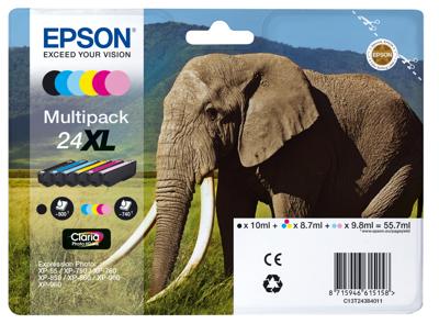 Epson Inktcartridge T2438, 24XL Origineel Combipack Zwart, Cyaan, Magenta, Geel, Foto cyaan, Foto magenta C13T24384011