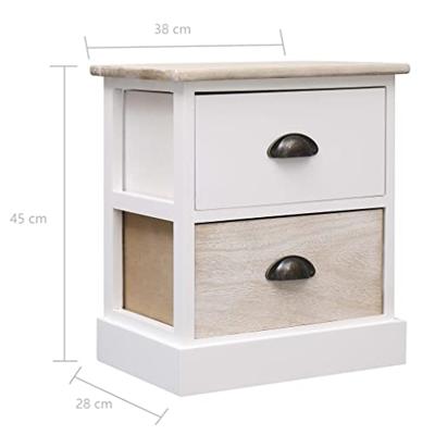 VidaXL Nachtkastjes 2 st 38x28x45 cm paulowniahout wit en naturel VidaXL Nachtkastjes 2 st 38x28x45 cm paulowniahout wit en naturel
