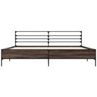 Bedframe bewerkt hout metaal bruin eikenkleur 200x200 cm - thumbnail