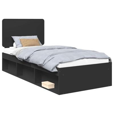 Bedframe met hoofdeinde Zwart 75 x 190 cm Massief grenenhout