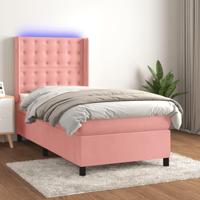 Boxspring met matras en LED fluweel roze 90x200 cm - thumbnail