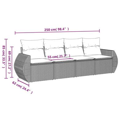 4-delige Loungeset met kussens poly rattan zwart - thumbnail