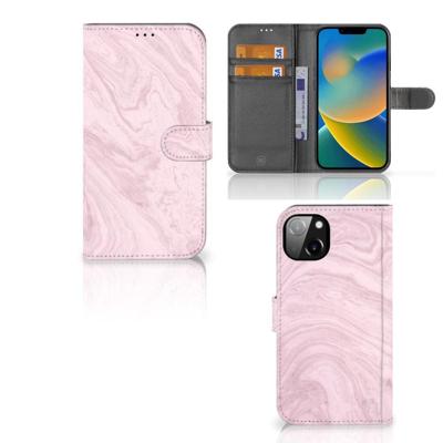 iPhone 14 Plus | Bookcase | Marble Pink - Origineel Cadeau Vriendin