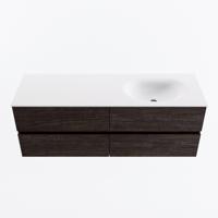 MONDIAZ VICA 140cm badmeubel onderkast Dark Brown 4 lades. Wastafel MOON rechts 1 kraangat, kleur Talc. - thumbnail