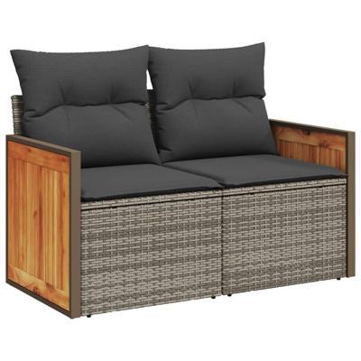 5-delige Loungeset met kussens poly rattan grijs - thumbnail