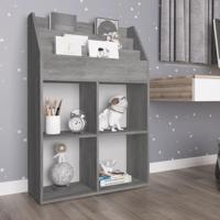 Kindertijdschriftenrek 71x30x114 cm bewerkt hout betongrijs - thumbnail