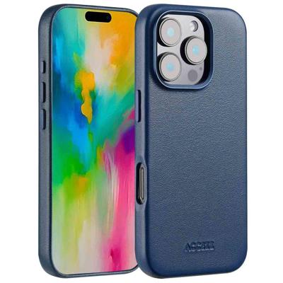 Accezz MagSafe Leather Backcover voor iPhone 16 Pro Telefoonhoesje Blauw
