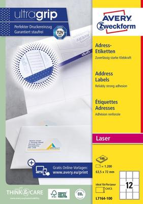 Etiket Avery L7164-100 63.5x72mm wit 1200 etiketten