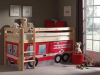 Bed ALIZE halfhoogslaper 90x200 cm natuurlijke pijnboom tent brandweer - thumbnail