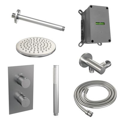 Inbouw Regendouche Set Brauer Brushed Edition Plafond Uitloop Ronde Hoofddouche 20 cm RVS Look Brauer