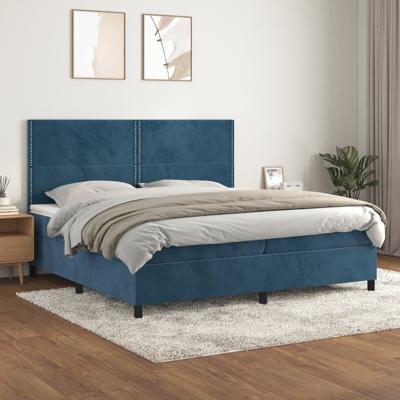 Boxspring met matras fluweel donkerblauw 200x200 cm