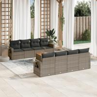9-delige Loungeset met kussens poly rattan grijs - thumbnail