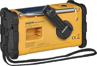 Sangean Survivor DAB Outdoorradio DAB+, VHF (FM) Noodradio Acculaadfunctie, Zaklamp, Oplaadbaar, Handslinger, Zonnepaneel Geel