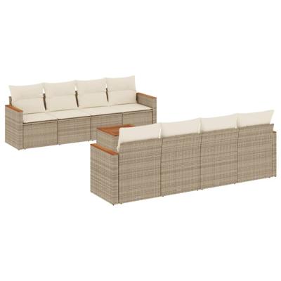 9-delige Loungeset met kussens poly rattan beige