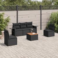 6-delige Loungeset met kussens poly rattan zwart - thumbnail
