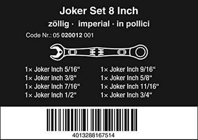 Wera 05020012001 Joker Steek-ringratelsleutelset 8-delig Sleutelbreedte (inch) 1/2 - 11/16
