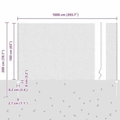 VidaXL Hek met paal zilver 1,6 x 10 m staal
