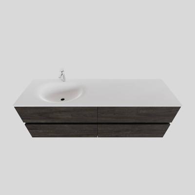 Badkamermeubel Solid Surface AQS Stockholm 150x46 cm Links Wood Dark Brown 4 Laden Boss & Wessing Badkamermeubel Solid Surface AQS Stockholm 150x46 cm Links Wood Dark Brown 4 Laden Boss & Wessing