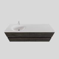 Badkamermeubel Solid Surface BWS Stockholm 150x46 cm Links Wood Dark Brown 4 Laden (met 1 kraangat) - thumbnail