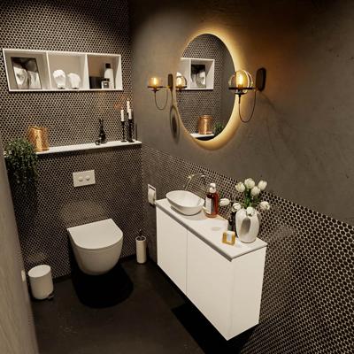 MONDIAZ FOWY toiletmeubel 80cm kleur talc. Waskom positie links kleur talc | talc. Zonder kraangat